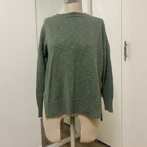 Rachel Zoe Sage Green Knit Sweater Side Slit Drop Shoulder Pullover Small